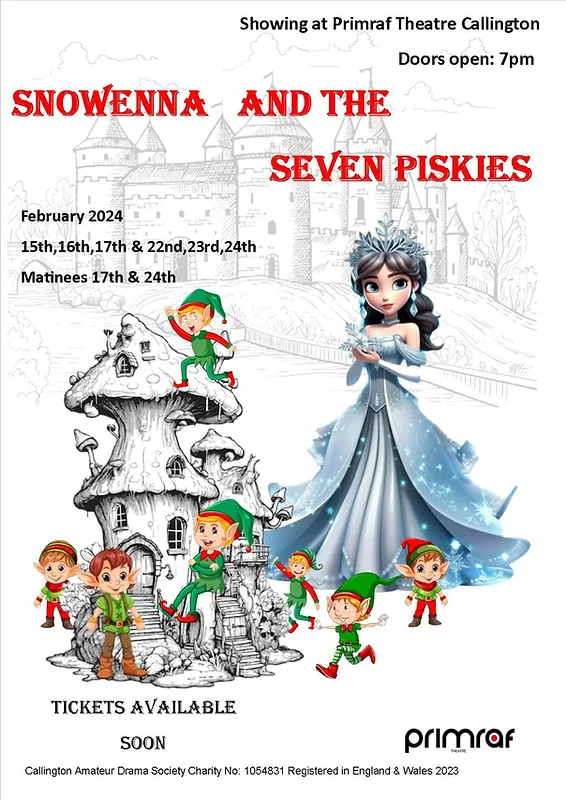 Primraf theatre callington,2024 Panto, snowenna and the seven piskies, tickets available now
