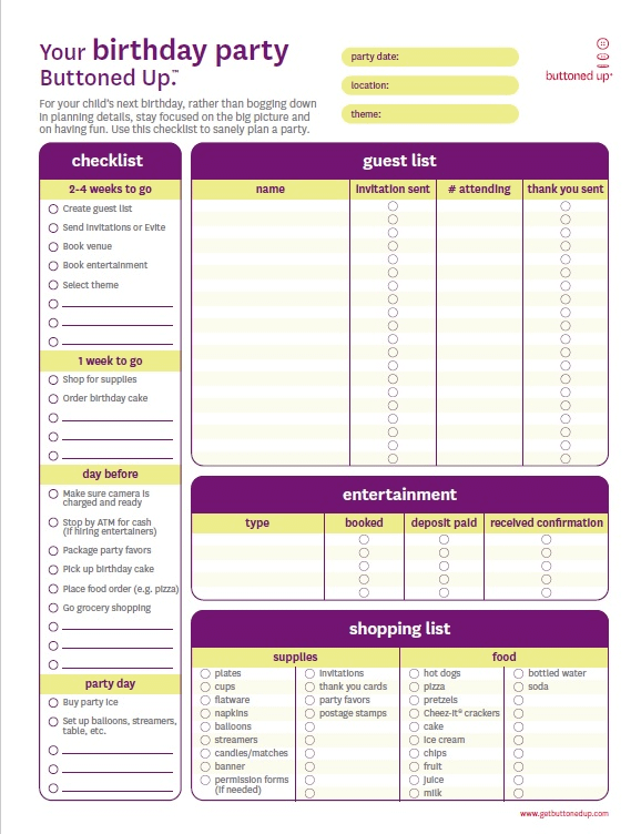 a free downloadable checklist for planning a kids party