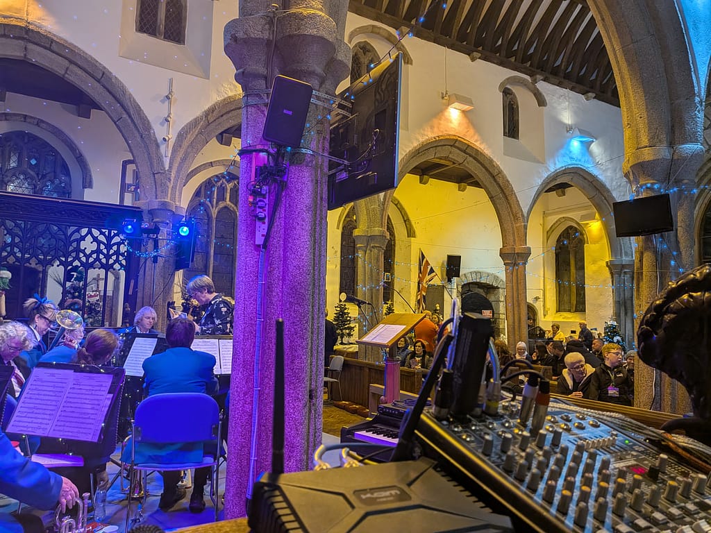 2025 tree festival inside Callington's St. Mary's church 