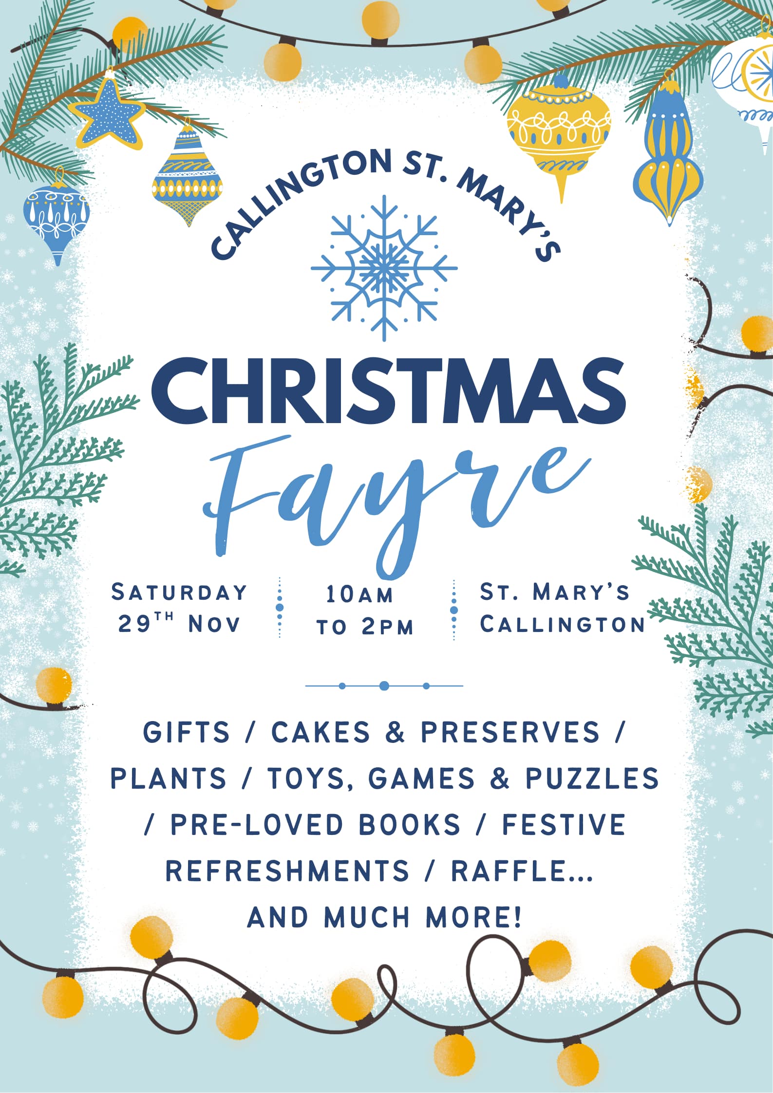 Christmas Fayre at St. Mary's church Callington on 29th November 2025 10am - 2pm
