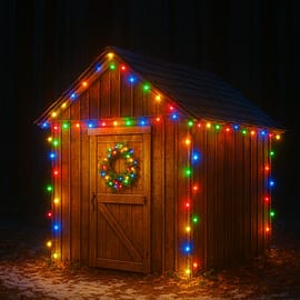 Christmas shed image with lights