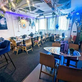 Inside view of lostsurfers cocktail bar in callington