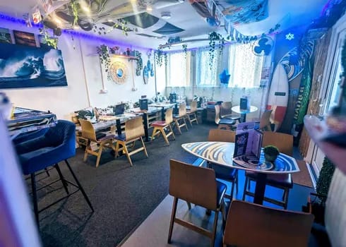 Inside view of lostsurfers cocktail bar in callington