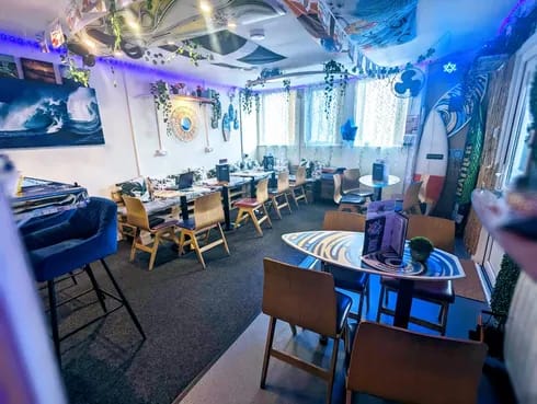 Inside view of lostsurfers cocktail bar in callington