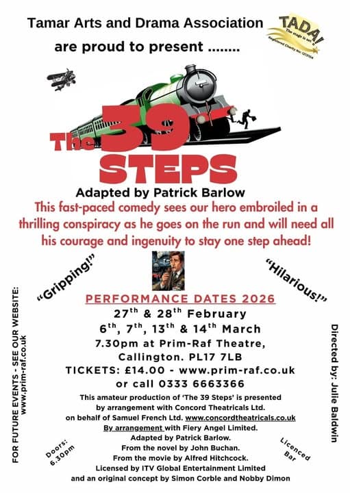 The 39 Steps at Callington Prim-raf Theatre, February and march 2026