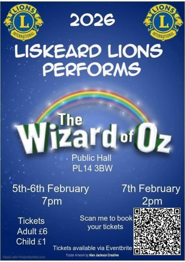 The Wizard of OZ
At Liskeard public Hall
5th, 6th & 7th of February