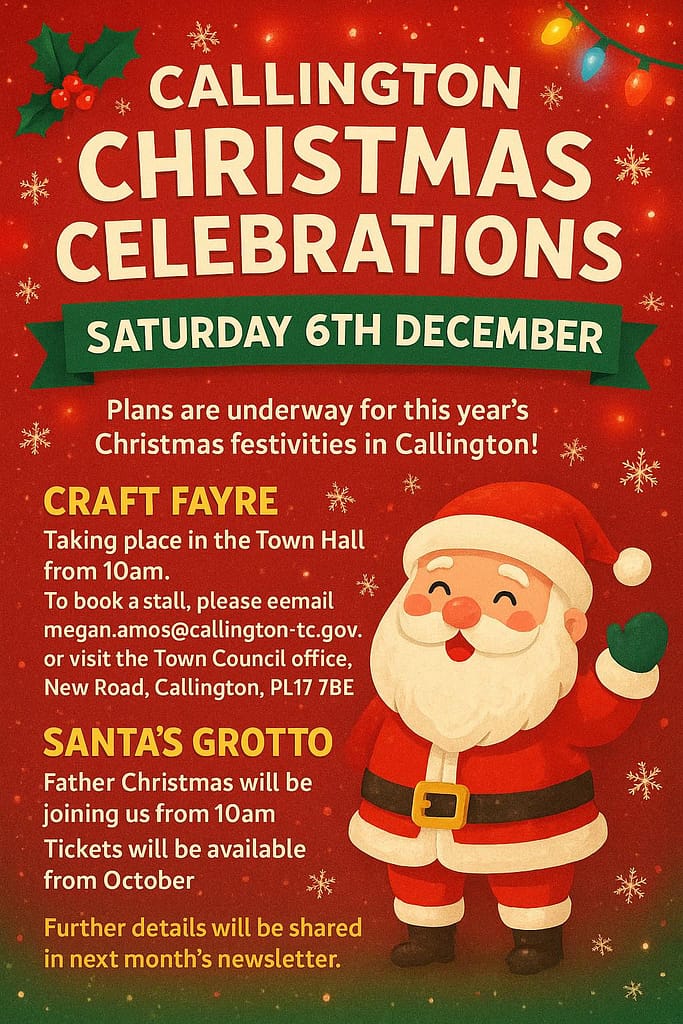 Callington Christmas Celebrations, with craft faye in the Town Hall and Santa's grotto in the council chamber. Callington Christmas events 2025