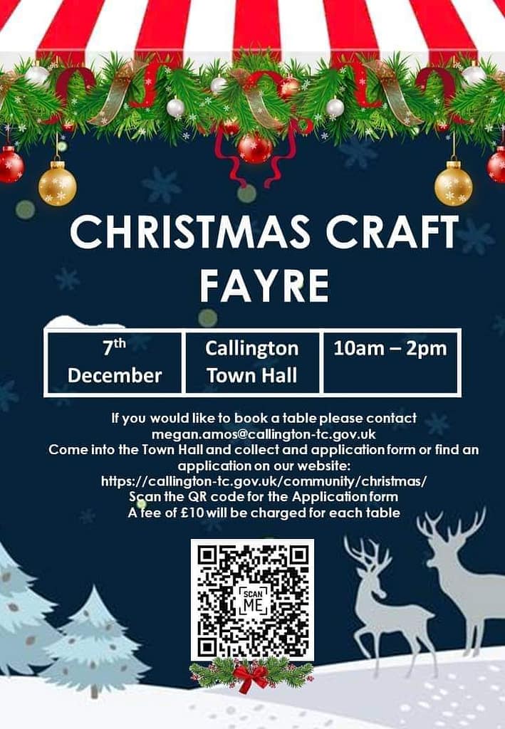 Christmas Craft Fayre 7th December 2024 in Callington Town Hall