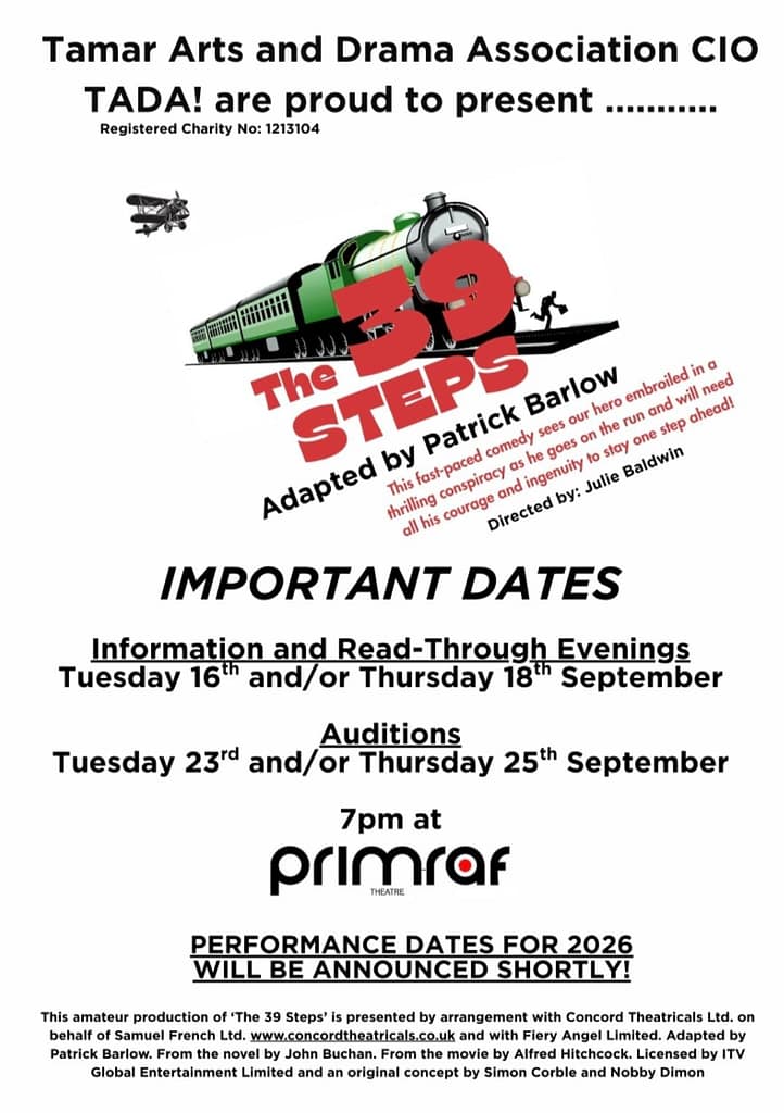 Read-though & Auditions. Casting Call – Amateur Theatre Production, The 39 steps . September 2025