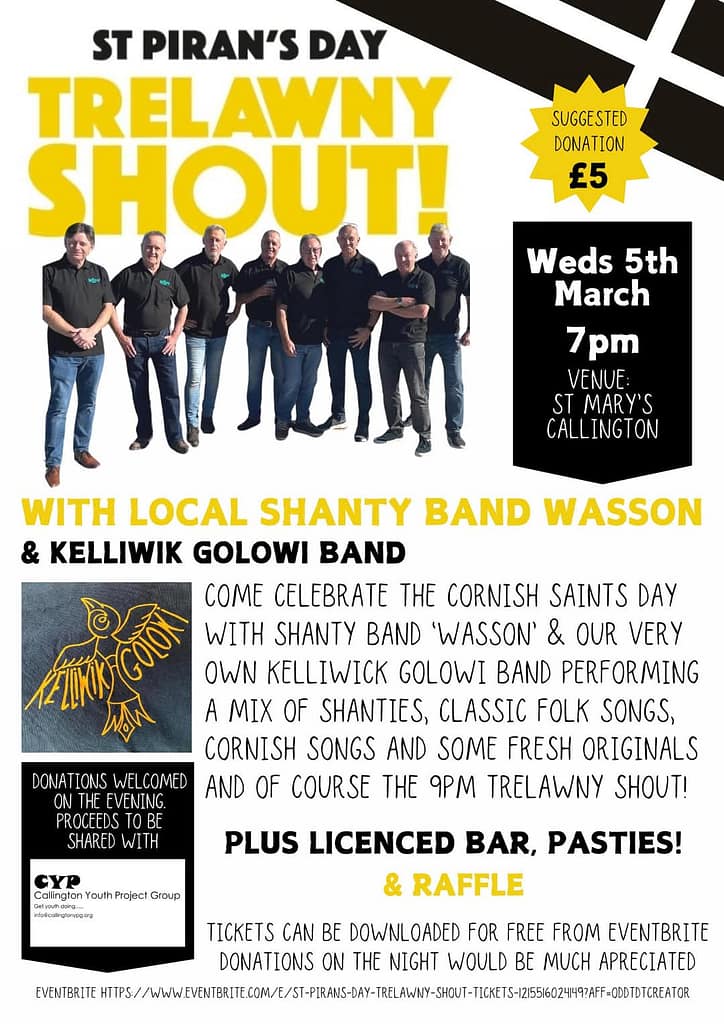 Wasson & Kelliwik Golowi preforming in St.Marys church, Callington 7PM on Wednesday 5th March for ST PIRANS DAY