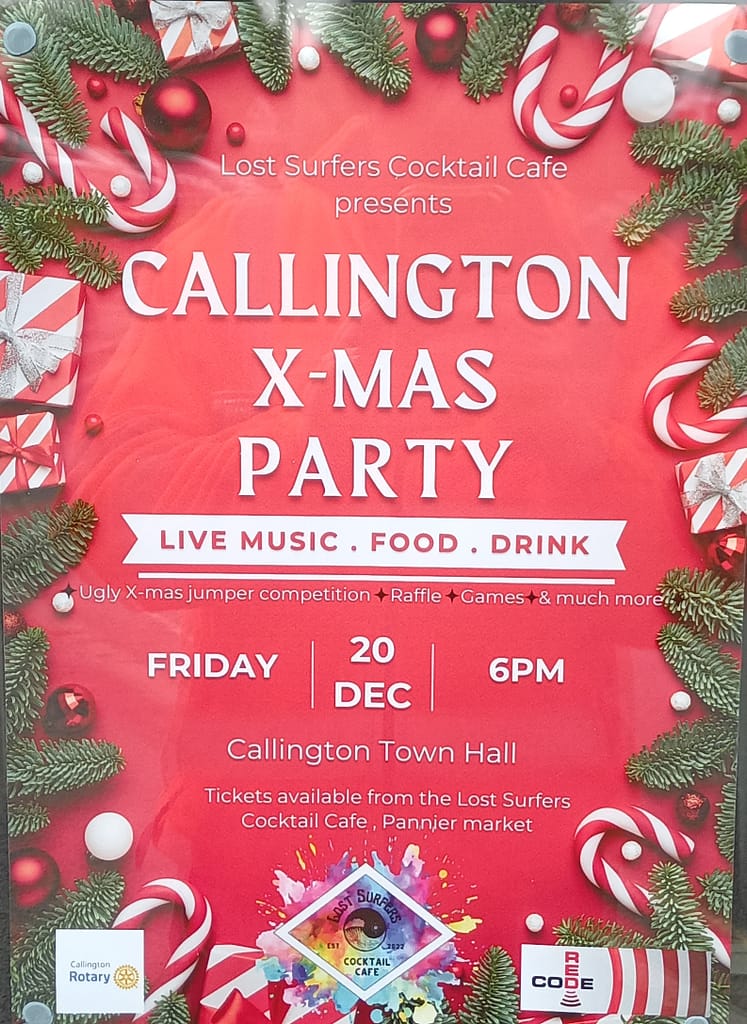 Callington Christmas party, lost surfers callington. 2024 with live music