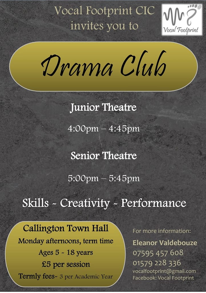 Details for callington's local drama group, vocal footprint