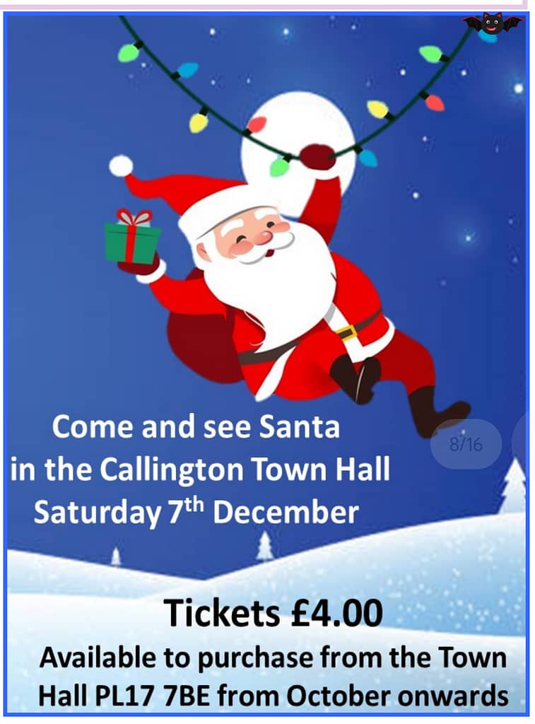 Visit Santa in his Grotto in Callington Town Hall on Saturday 7th December 2024