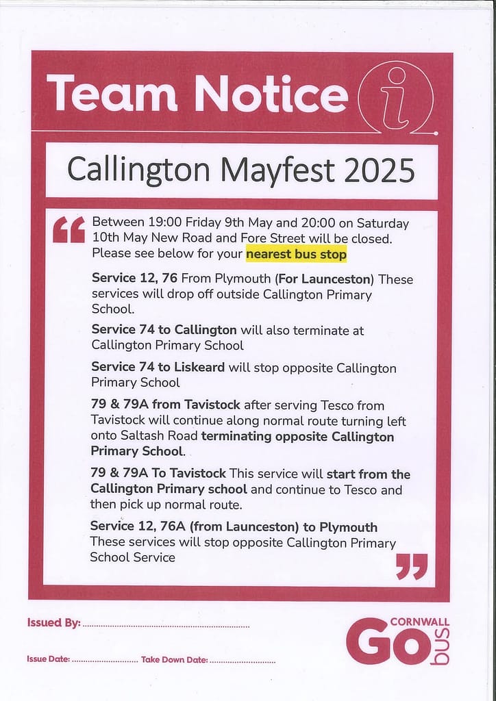 Where to get a bus on mayfest 2025, changes to where the bus stops 
