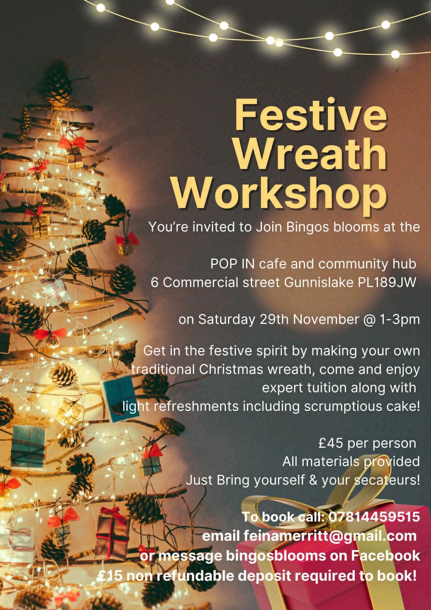 Festive Wreath Workshop, Gunnislake on 29th of November, Gunnislake . Callington Christmas events 2025