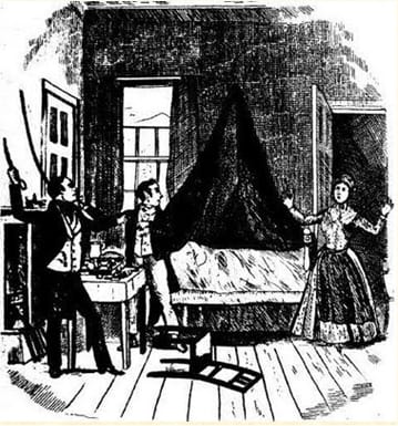 Box & Cox
Box and Cox confront Mrs Bouncer; drawing circa 1850.