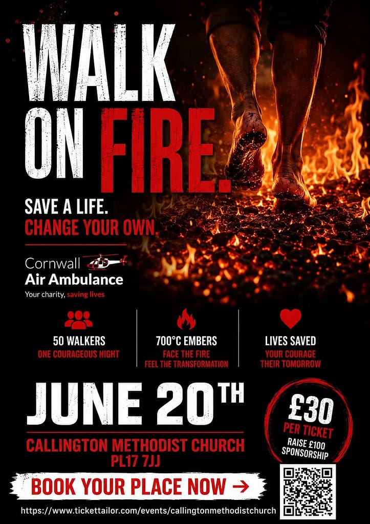 Fire walking 20th June 2026 in Callington