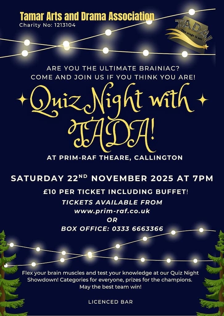 Quiz night at Callington Prim-Raf Theatre on 22nd of November 2025
