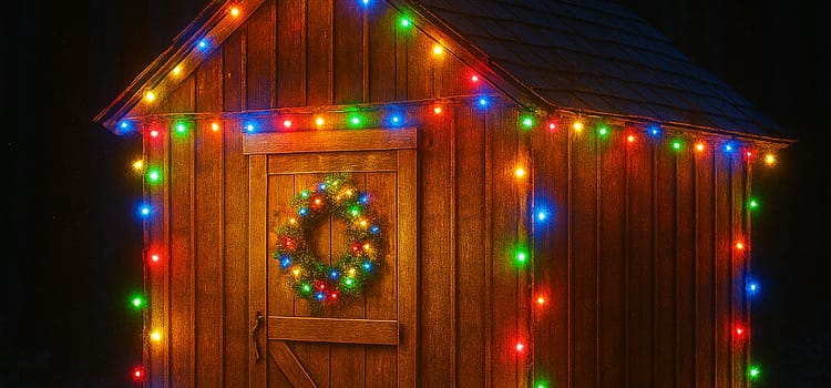 Christmas Events 2025 Christmas shed image with lights