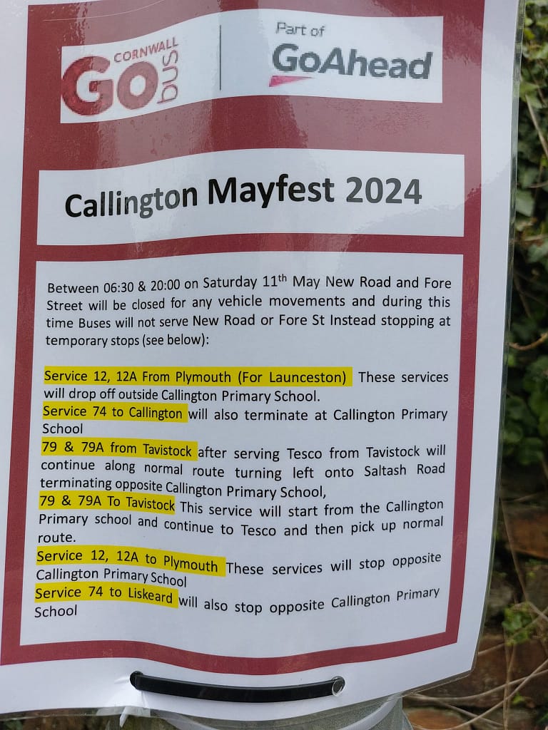 Bus changes for mayfest 2026